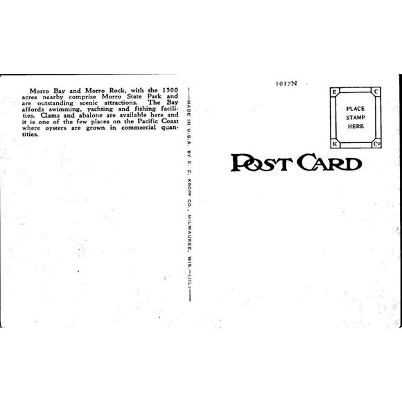 Postcard, Vintage,San Luis Obispo, Ca, Morro Rock, Bay and State Park - Picture 2 of 2